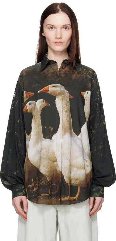 Moschino Multicolor Goose Print Shirt In 1102 Multi Brown