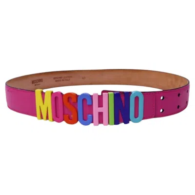 Pre-owned Moschino Multicolor Logo Leather Belt - It 40 In Brown