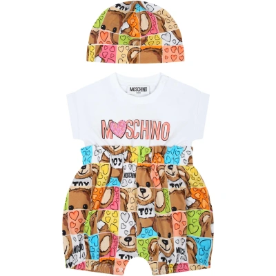 Moschino Multicolor Romper For Baby Girl With Teddy Bear