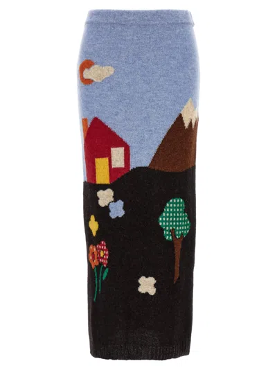 Moschino Multicolor Shetland Knit Skirt In Blue