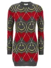Moschino Crew Neck Long Sleeve Graphic Dress In Multi