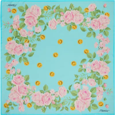 Moschino Multicolor Twill Seta Scarf In Multi Light Blue