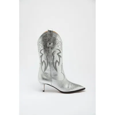 Moschino Multicolor Viscose High Heel Women's Boots In Silver