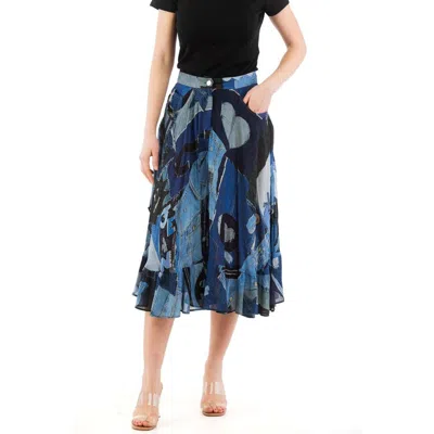 Moschino Multicolor Viscose Midi Skirt In Blue