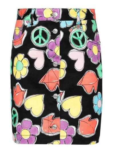 Moschino Multicolour Print Skirt In Black