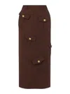 Moschino Pockets Cotton-wool Blend Skirt In Brown