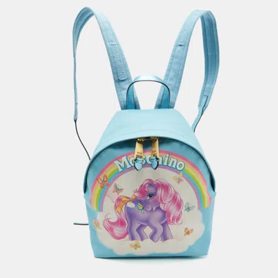 Pre-owned Moschino My Little Pony Blue Leather Mini Backpack