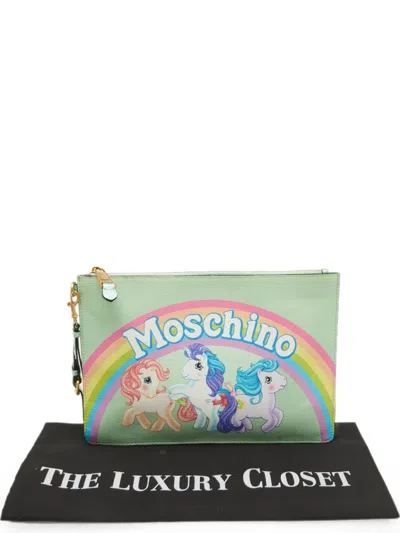 Pre-owned Moschino My Little Pony Zip Pouch Clutch Bag In Green
