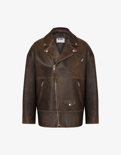 MOSCHINO NAPPA LEATHER BIKER JACKET SMILEY®
