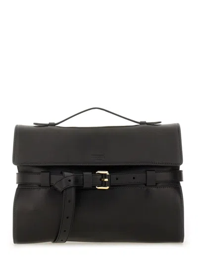 Moschino Nappa Leather Tie Me Clutch In Black