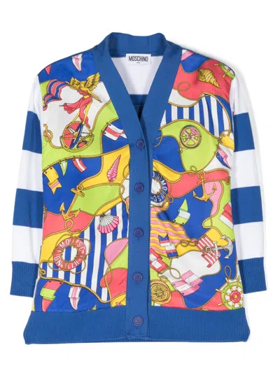 Moschino Kids' Nautical-print Striped Cardigan In Blue