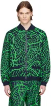 Moschino Navy & Green Wave Bomber Jacket In J1290 Fantasy Print