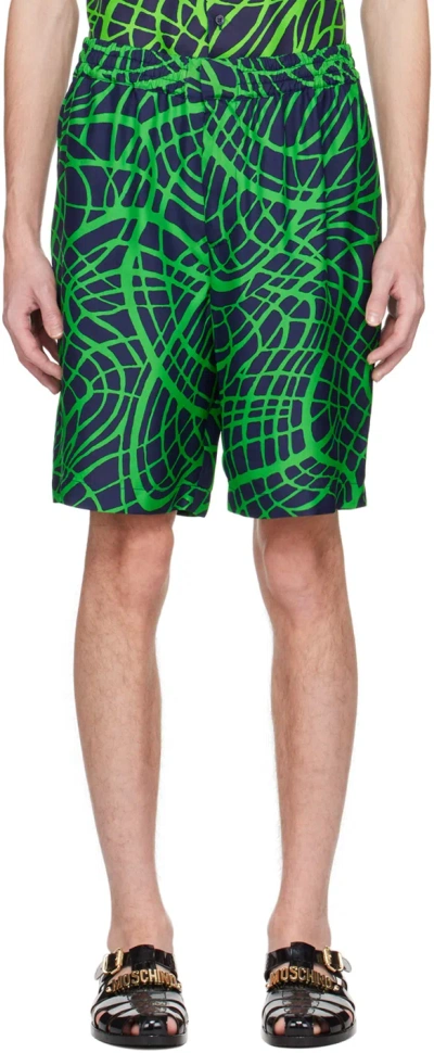Moschino Men's Fantasy Silk Shorts In Fantasy Print Blue