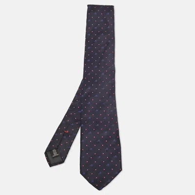Pre-owned Moschino Navy Blue Monogram Polka Dot Silk Jacquard Classic Tie