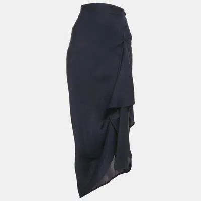 Pre-owned Moschino Navy Blue Satin Flared Maxi Skirt M