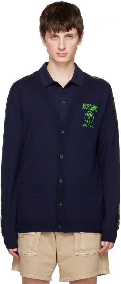 Moschino Navy Double Question Mark Cardigan In A2290 Fantasy Print