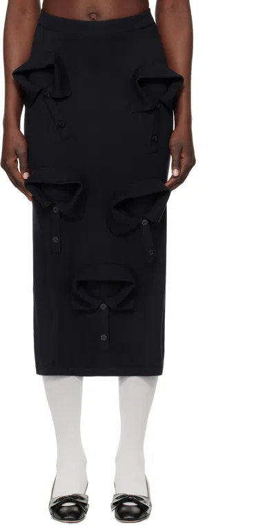 Moschino Navy Multi Collars Knitted Midi Skirt In 0510 Dark Blue