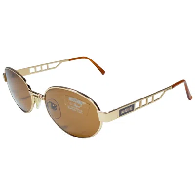 Pre-owned Moschino New Vintage  By Persol Mm3006 Oval Medium Gold 1990 Sunglasses Italy In Brown