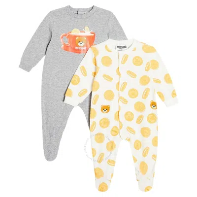 Moschino Newborn Cloud Toy Cookies Baby Set Of 2 Logo Printed Onesies In Gray