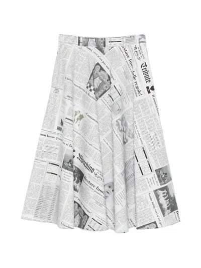 Moschino Midi Skirt With High Waist And Newspaper Print In Multi
