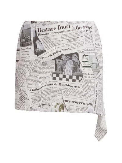 Moschino Newspaper-print Cotton Mini Skirt In Gray
