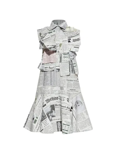 Moschino Newspaper-print Ruffled Mini Dress In Gray