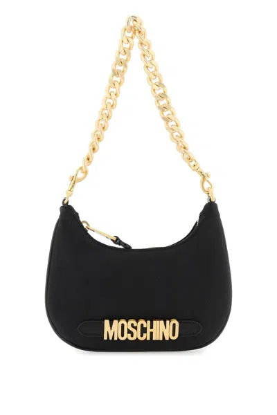 Moschino Nylon Hobo Bag With Logo In Black