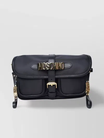 Moschino Nylon Shoulder Bag Gold Hardware In Black