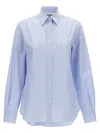 Moschino Striped Poplin Shirt Goose Embroidery In Blue