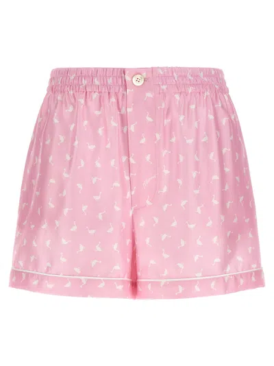 Moschino Oche Print Silk Twill Shorts In Pink