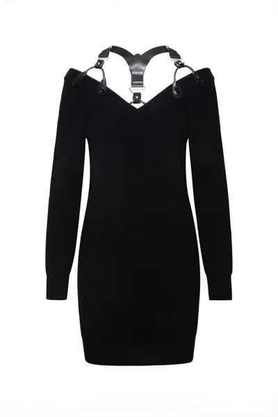Moschino Off-shoulder Wool Dress With Statement Harness Detail