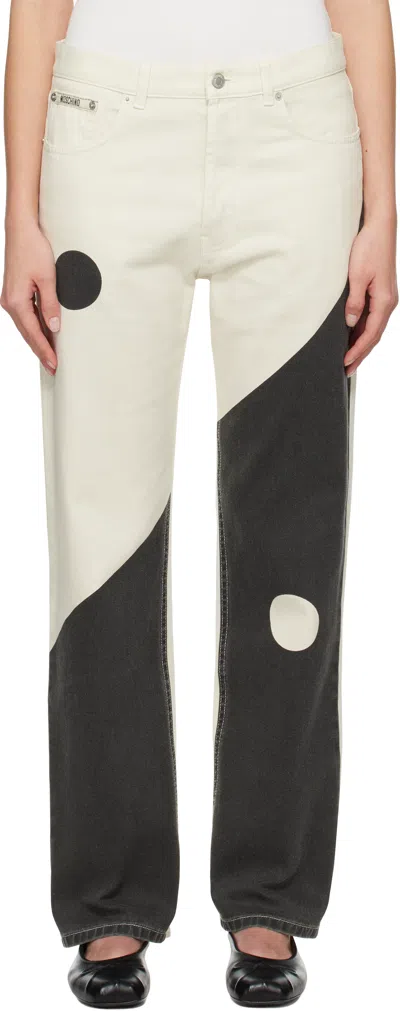 Moschino Off-white & Black Iconic Archive Tao Jeans In 1003 Multi Ivory