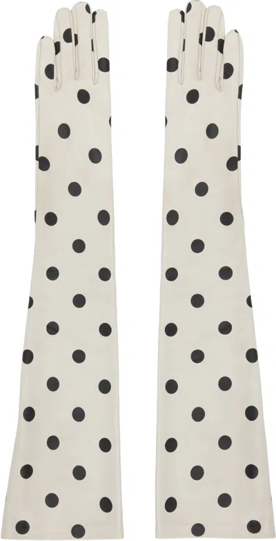 Moschino Off-white & Black Long Leather Gloves In Multi White