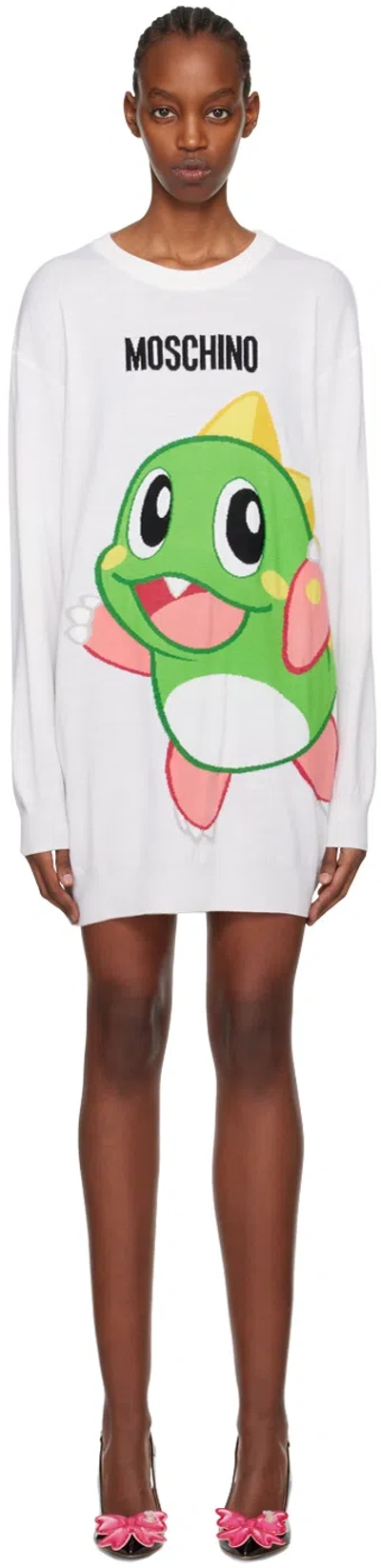 Moschino Off-white Puzzle Bobble Minidress In A1001 Fantasy White
