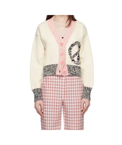 Moschino Off-white Urban Cardigan In Pink