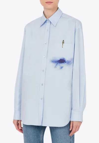 Moschino Office Life Oversized Poplin Shirt In Light Blue