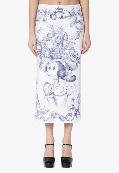 Moschino Olivia Print Midi Pencil Skirt In White