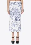 Moschino Maxi Skirt With Whimsical Floral Character Illustration In White