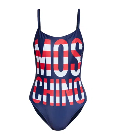 Moschino One Piece Logo-print Swimsuit In Blue