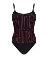 Moschino Logo-print V-neck Swimsuit In Black