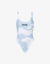 Moschino One-piece Swimsuit Clouds And Check In Blue