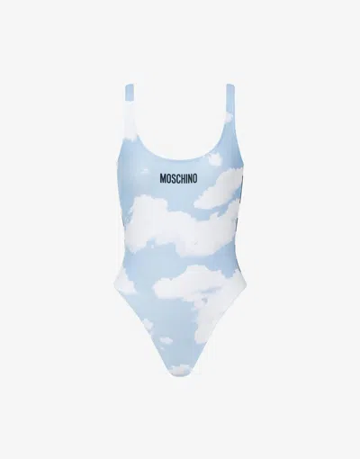 Moschino One-piece Swimsuit Clouds And Check In Sky Blue