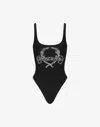 Moschino Couture One-piece Swimsuit Laurel Crown Logo In Black
