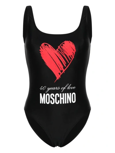 Moschino One-piece Swimsuit With Print In Black