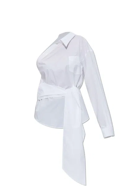 Moschino One-shoulder Stretch Poplin Shirt In White