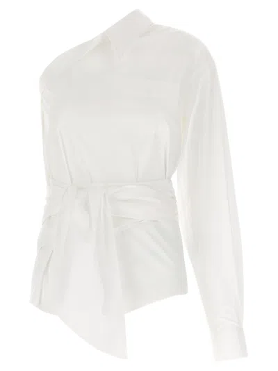 Moschino One-shoulder Cotton Poplin Shirt With Asymmetric Design In White