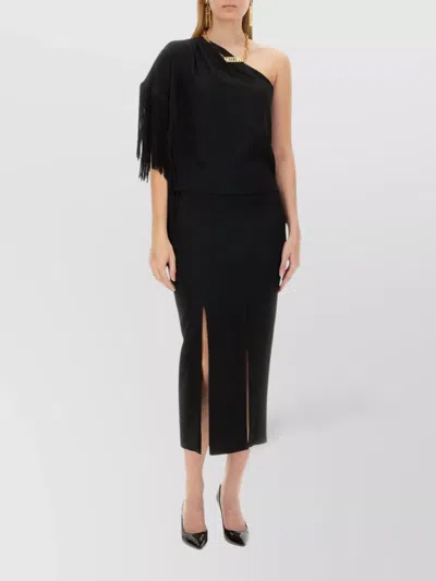 Moschino One-shoulder Fringe Hem Top In Black