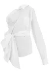Moschino Asymmetric One-shoulder Shirt Chest Pocket Detail In White