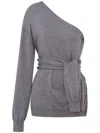 Moschino One-shoulder Wool Cardigan Tailored Twist In Grau