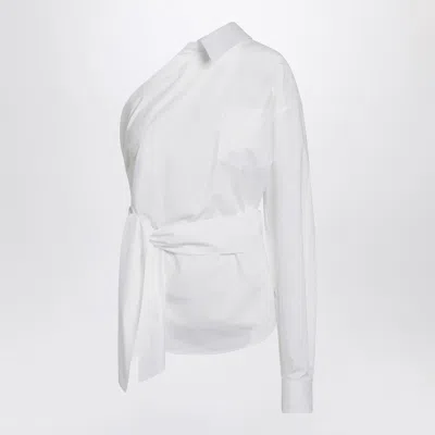 MOSCHINO ONE-SHOULDER WHITE SHIRT WITH SASH